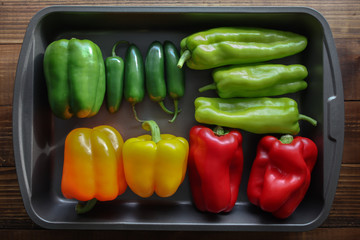 Mixed peppers on fry pan