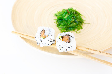 Sushi, a typical Japanese food prepared with a base of rice and various raw fish such as tuna, salmon, shrimp and sea bream. To which is added, according to the variants, the nori algae, cheeses and a