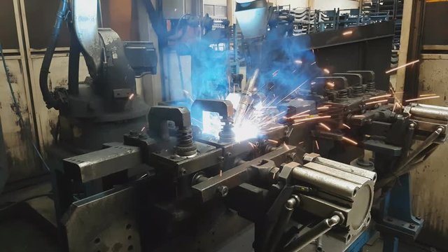 Robot welding machine high technology industrial in a car factory