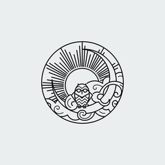 Vintage illustration of thin line owl icon with owl