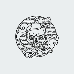 Vector illustration of black and white tattoo graphic human skull