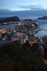 Vue Panoramique Aalesund Norvège Coucher de Soleil - Panoramic View Ålesund Norway Sunset