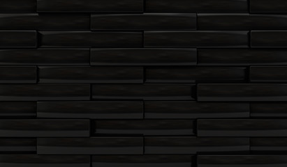 3D render of an abstract brick wall with black uneven brick tiles