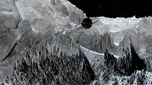 3d render of cosmic landscape as background or environment. Planet from space view from the spacecraft very detailed surface relief of the planet. Science fiction, wide viewing angle, timelapse. 111