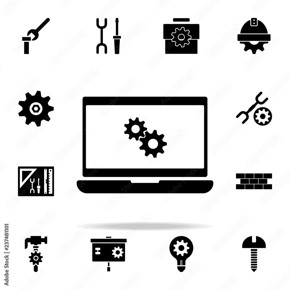 Poster mechanism in the computer icon. engineering icons universal set for web and mobile