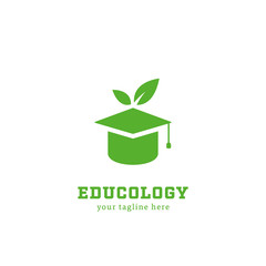 Educology education of ecology and nature logo symbol icon mark with leaf and graduation hat
