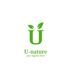 You nature logo, letter U green leaf sprout logo icon symbol and simple