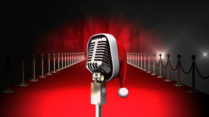 Microphone with flashing lights and red carpet and Santa Christmas hat - Powered by Adobe