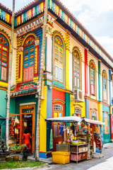 Fototapeta na wymiar Colourful building in Little India, Singapore