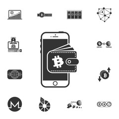 bitcoin exchange, bitcoin mining, mobile banking. mobile phone with bitcoin and wallet icon. Crypto currency set icons