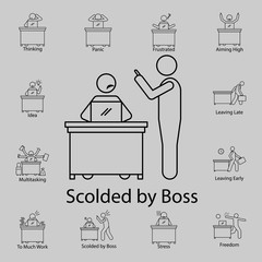 worker scolded by boss icon. Detailed set of People in the work icons. Premium graphic design. One of the collection icons for websites, web design, mobile app