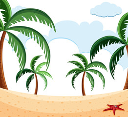 Beach scene with palm trees