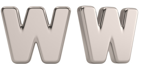 Letter w from steel solid alphabet isolated on white background. 3D illustration.