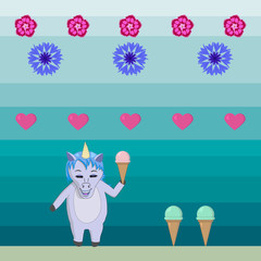 Unicorn with ice cream in the style of old computer games - vector illustration