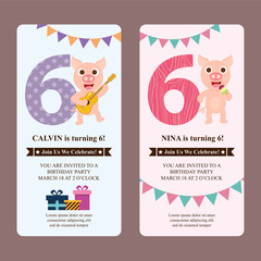 Birthday card with cute pig