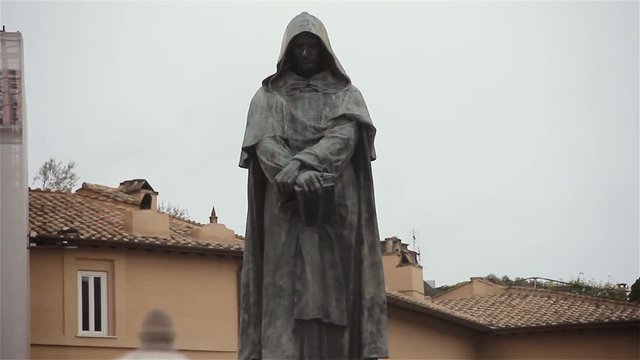 Statue of Giordano Bruno in the Place where he was Executed burnt at the Stake by the Roman Inquisition, Campo de&rsquo; Fiori (Field of flowers in English), Rome, Italy.