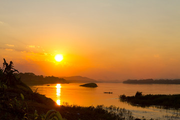 Sunset with golden light and shadow in evening