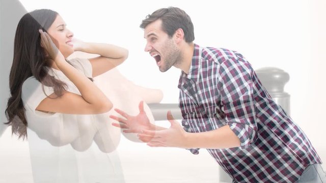 Digital animation of couple quarrelling and gavel 4k