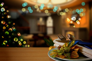 Abstract of Christmas Background. Christmas Tableware Concept for Composition with Celebration Copy Space.
