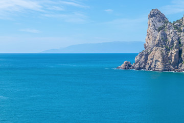 Beautiful landscape of the mountain and Cape Karaul-Oba in the Crimea, the concept of tourism and travel