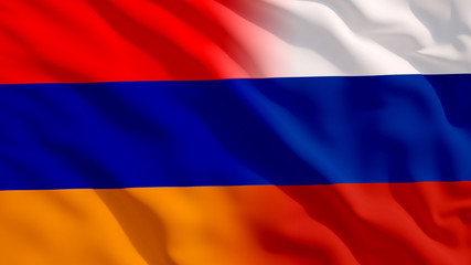 Waving Russia and Armenia Flags