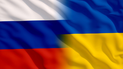 Waving Russia and Ukraine Flags