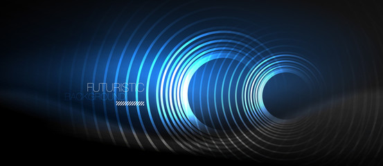 Dark abstract background with glowing neon circles