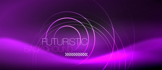 Dark abstract background with glowing neon circles