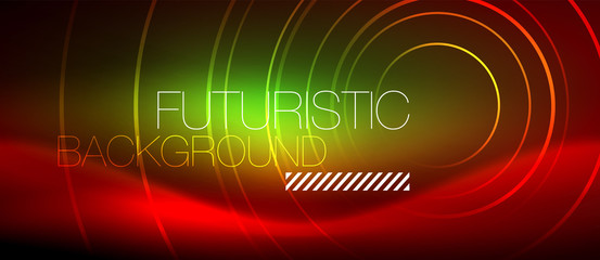Neon glowing techno lines, hi-tech futuristic abstract background template with square shapes