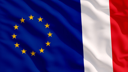 Waving EU and France Flags