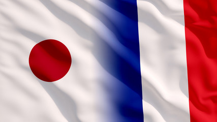 Waving Japan and France Flags