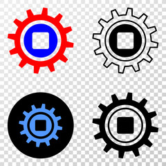 Geographic collage of dotted gear and grunge seal. Mosaic vector gear designed with square dots and gradient from blue to red color. Flat design for political posters.