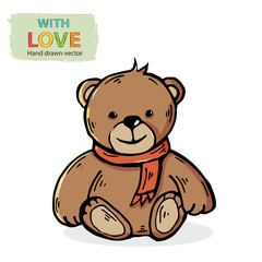 Vector teddy bear with red scarf isolated on a white