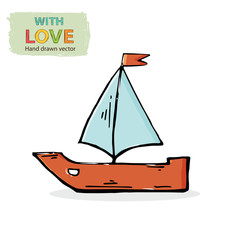 Vector red boat isolated on a white background hand drawn