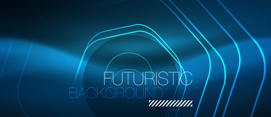 Neon glowing lines, magic energy space blue light concept, abstract background wallpaper design