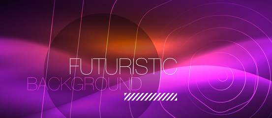 Neon glowing wave, magic energy and light motion background. Vector wallpaper template