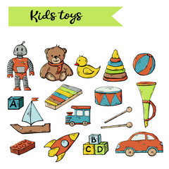 Kids toys set isolated on a white background.Child toys cartoon vector