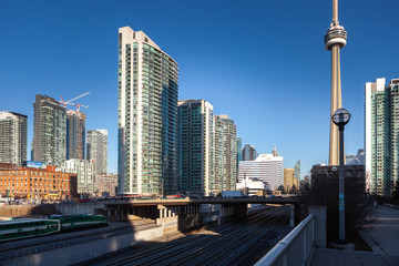 Obraz premium Toronto, Canada – December 4th 2018 tall apartment skyscrapers above Toronto under the blue skies