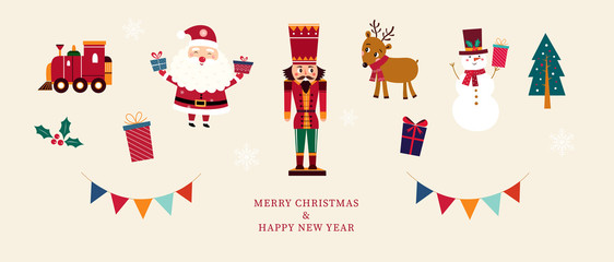 Christmas banner with holiday symbols and toys