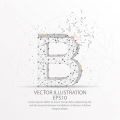 Letter B form low poly wire frame on white background. © Vdant85