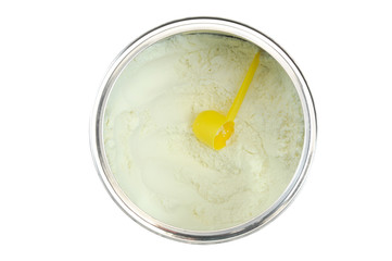 high angle view of baby formula in the can