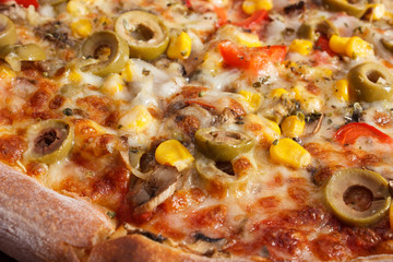 Vegetarian pizza with vegetables, concept of fast food