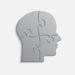 Grey Puzzle Piece Silhouette Head - Vector Jigsaw.
