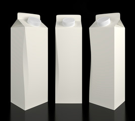 Blank carton milk and juice packaging 1l on a dark background. 3D illustration