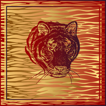 Tiger and fur stripes. Template for design scarf or pillow. Beast style.