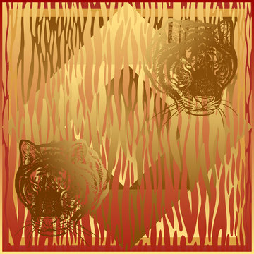 Tiger and fur stripes. Template for design scarf or pillow. Beast style.