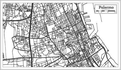 Palermo Italy City Map in Retro Style. Outline Map.