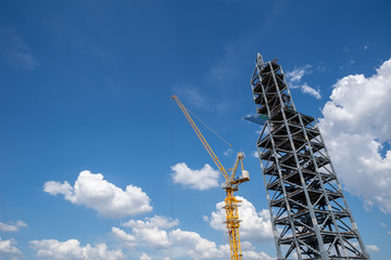 Construction of building a beautiful sky background. Steel Structures. Construction work.