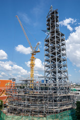 Construction of building a beautiful sky background. Steel Structures. Construction work.