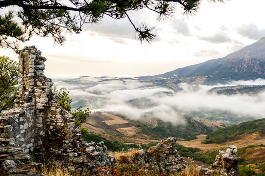 Old Gessopalena town public archeological site of the old medieval village in gypsum stone in Majella mountains